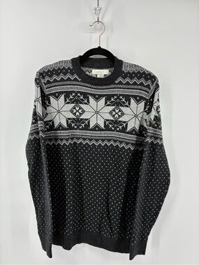 Aspen 5% Wool Blend Men's Black & Gray Fair Isle Crewneck Sweater